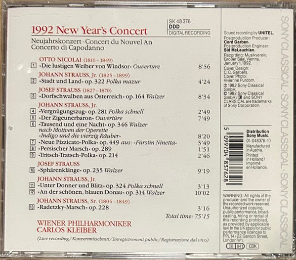 Carlos Kleiber, Wiener Philharmoniker : 1992 New Year’s Concert In The 150th Jubilee Year Of The Wiener Philharmoniker (CD, Album)