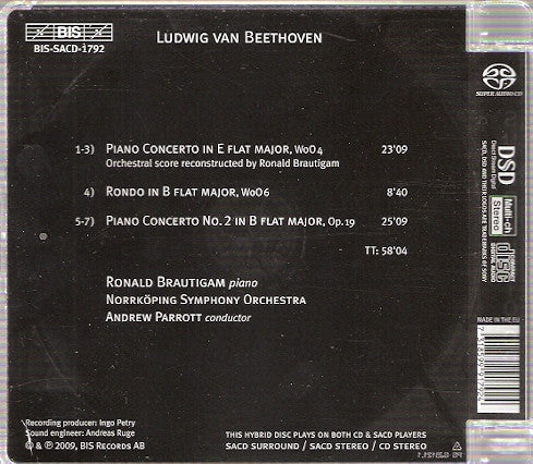 Ludwig van Beethoven - Ronald Brautigam, Norrköping Symphony Orchestra, Andrew Parrott : Piano Concertos WoO 4 & No. 2 (SACD, Hybrid, Multichannel, Album)