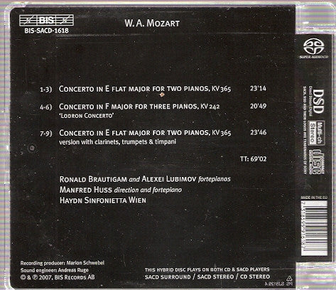 Wolfgang Amadeus Mozart - Ronald Brautigam, Alexei Lubimov, Manfred Huss, Haydn Sinfonietta Wien : Concertos For Two And Three Pianos (SACD, Hybrid, Multichannel, Album)