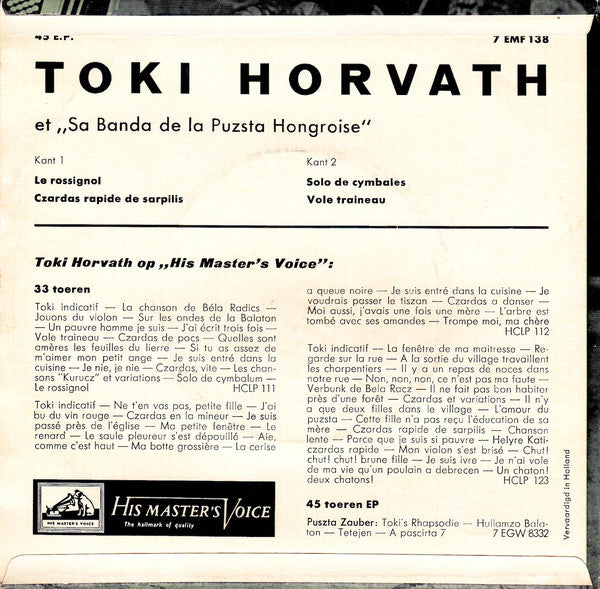 Toki Horvath Et Sa Banda De La Puzsta Hongroise : Toki Horvath (7", EP, Gre)