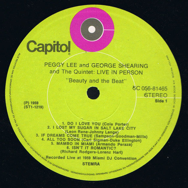 Peggy Lee and George Shearing : Beauty And The Beat! (LP, Album, RE)