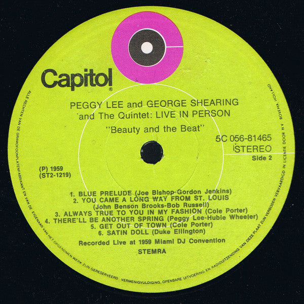 Peggy Lee and George Shearing : Beauty And The Beat! (LP, Album, RE)