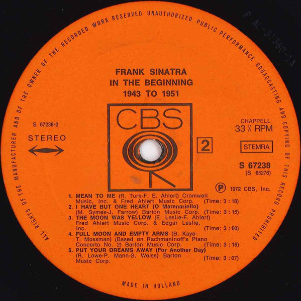 Frank Sinatra : In The Beginning 1943 To 1951 (2xLP, Comp)