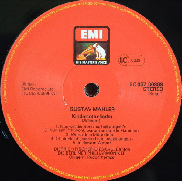 Gustav Mahler, Die Berliner Philharmoniker*, Rudolf Kempe / Das Philharmonia Orchester London*, Wilhelm Furtwängler, Dietrich Fischer-Dieskau : Kindertotenlieder / Lieder Eines Fahrenden Gesellen (LP, Comp)