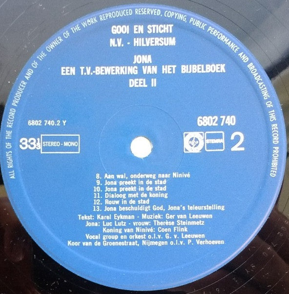 Thérèse Steinmetz, Luc Lutz, Coen Flink : Jona, Een TV-Bewerking Van Het Bijbelboek (LP, Album)