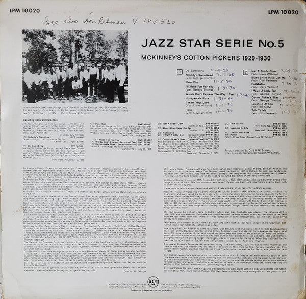 McKinney's Cotton Pickers : McKinney's Cotton Pickers 1929-1930 (LP, Comp, Mono)
