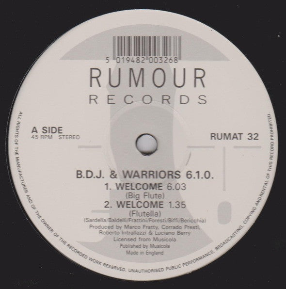 B.D.J. & Warriors 6.1.0. : Welcome (12")