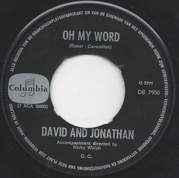 David & Jonathan : Lovers Of The World Unite (7", Single)