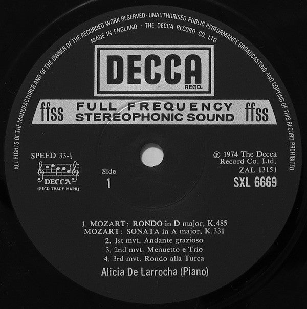 Wolfgang Amadeus Mozart / Johann Sebastian Bach - Ferruccio Busoni, Alicia De Larrocha : Rondo In D, K.485 / Sonata In A, K.331 / Fantasia In C Minor, K.475 / Chaconne In D Minor (LP)
