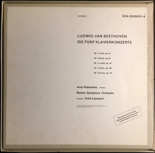 Arthur Rubinstein spielt Ludwig van Beethoven : Die 5 Klavierkonzerte (4xLP + Box, Comp)