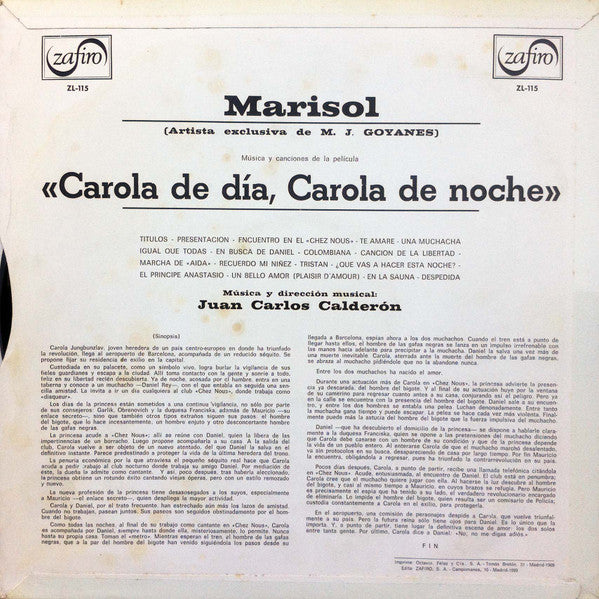 Marisol : Música Y Canciones De La Película 'Carola De Día, Carola De Noche' (LP, Album, Promo)