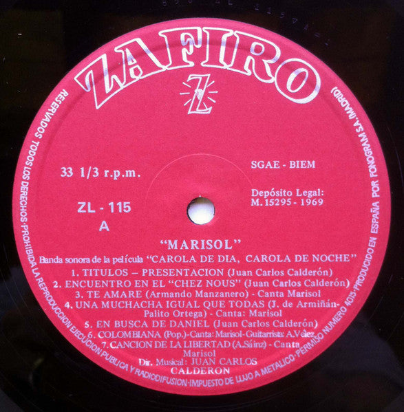 Marisol : Música Y Canciones De La Película 'Carola De Día, Carola De Noche' (LP, Album, Promo)