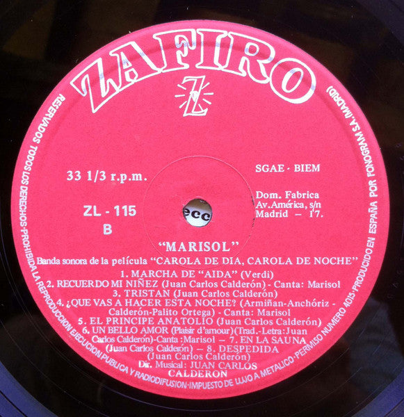 Marisol : Música Y Canciones De La Película 'Carola De Día, Carola De Noche' (LP, Album, Promo)