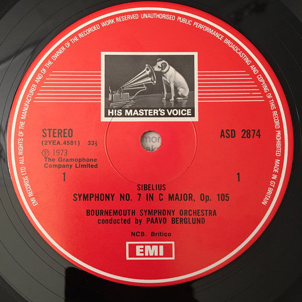 Jean Sibelius / Bournemouth Symphony Orchestra / Paavo Berglund : Symphony No. 7 / Tapiola / The Oceanides (LP)