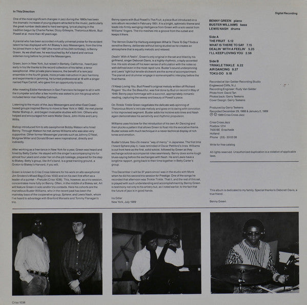The Benny Green Trio Featuring Buster Williams & Lewis Nash : In This Direction (LP, Album)