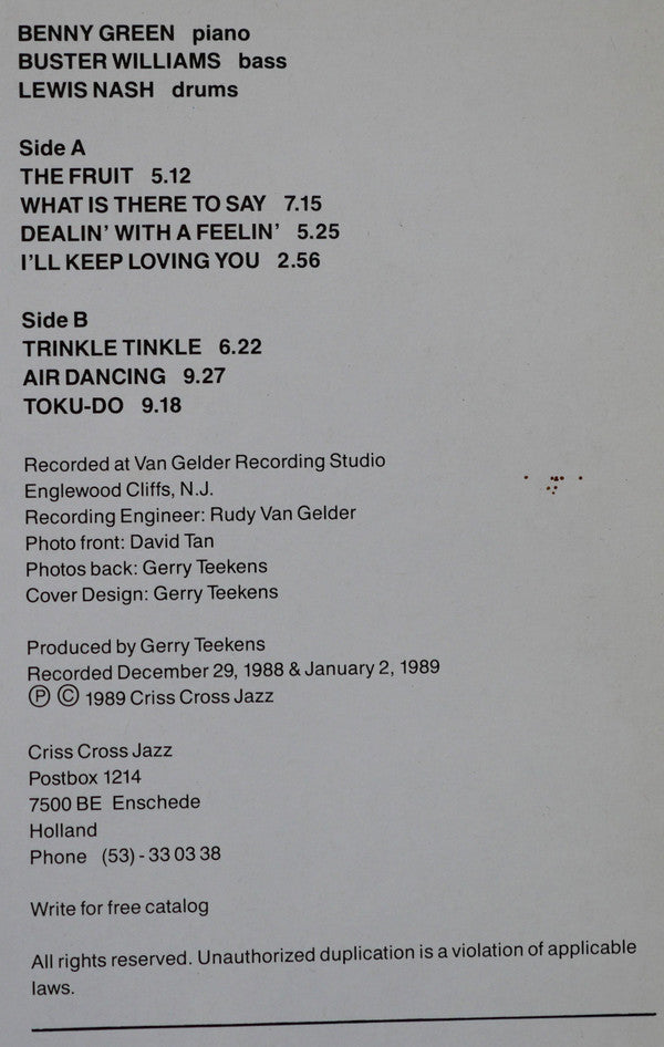 The Benny Green Trio Featuring Buster Williams & Lewis Nash : In This Direction (LP, Album)