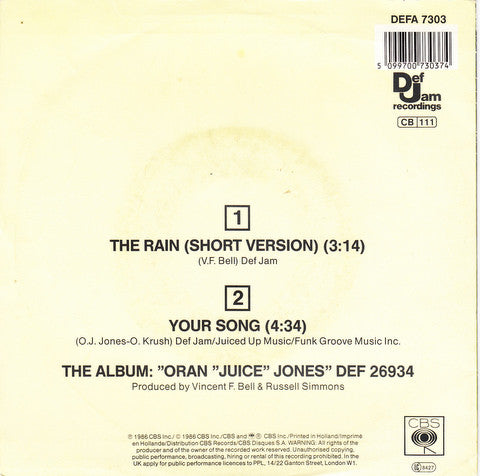 Oran 'Juice' Jones : The Rain (7", Single)