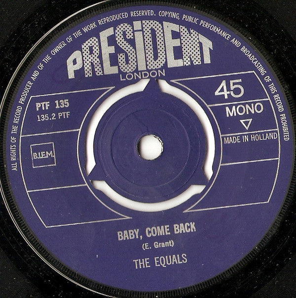 The Equals : Hold Me Closer / Baby Come Back (7", Single, Mono)