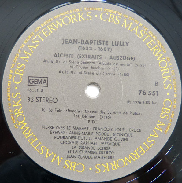 Jean-Baptiste Lully - Jean-Claude Malgoire • La Grande Ecurie Et La Chambre Du Roy : • A • L • C • E • S • T • E • (Extraits / Auszüge) (LP)