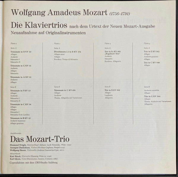Wolfgang Amadeus Mozart - Das Mozart-Trio : Sämtliche Klaviertrios Nach Dem Urtext Der Neuen Mozart-Ausgabe (4xLP + Box)