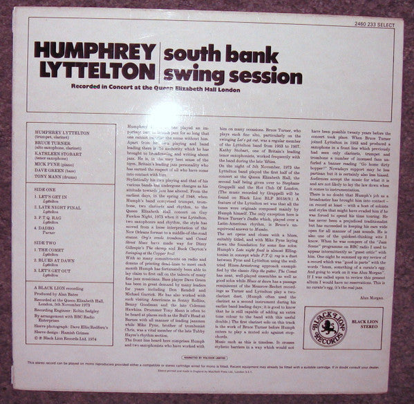 Humphrey Lyttelton : South Bank Swing Session: Recorded In Concert At The Queen Elizabeth Hall London (LP, Album)
