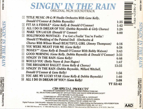 Gene Kelly, Donald O'Connor, Debbie Reynolds : Singin' In The Rain Original MGM Soundtrack (CD)