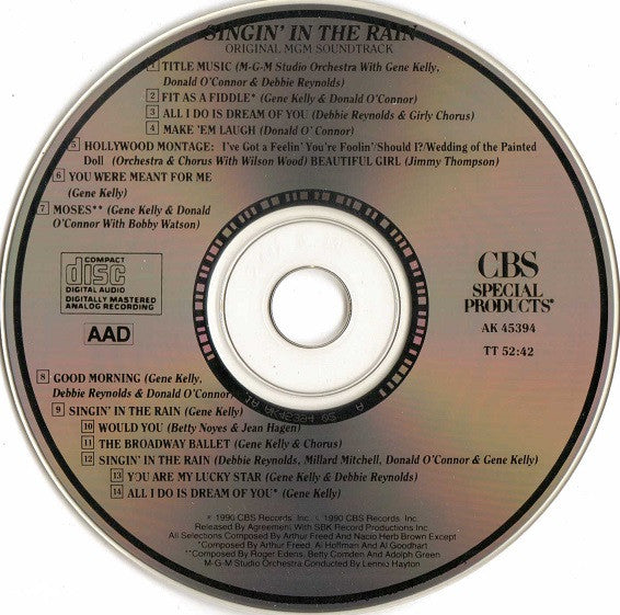 Gene Kelly, Donald O'Connor, Debbie Reynolds : Singin' In The Rain Original MGM Soundtrack (CD)