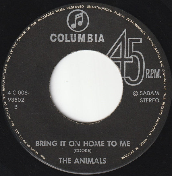 The Animals : House Of The Rising Sun / Bring It On Home To Me (7", Single)