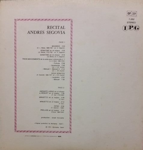 Andrés Segovia : Recital Andres Segovia (LP, Album)