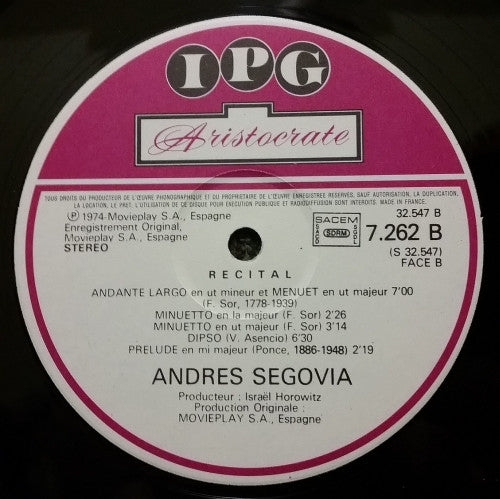 Andrés Segovia : Recital Andres Segovia (LP, Album)