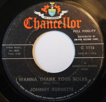 Johnny Burnette : I Wanna Thank Your Folks (7")