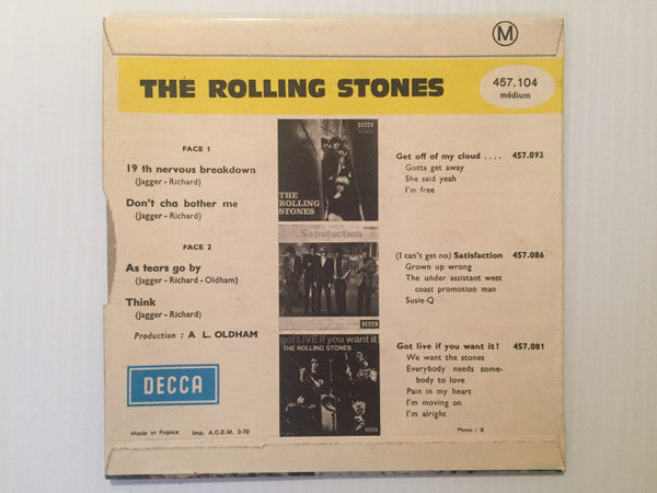 The Rolling Stones : As Tears Go By (7", EP, RE)