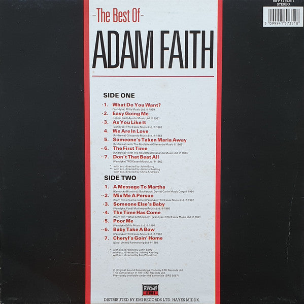Adam Faith : The Best Of Adam Faith (LP, Comp, RE)