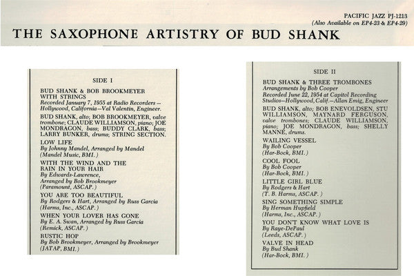 Bud Shank, Bob Brookmeyer : Strings & Trombones (The Saxophone Artistry Of Bud Shank) (LP, Album, Mono, RE, wit)