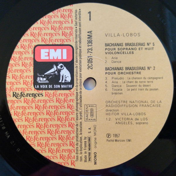 Heitor Villa-Lobos, Victoria De Los Angeles, Orchestre National De France : Bachianas Brasileiras Nos. 1, 2, 5 & 9 (LP, Mono, RE)