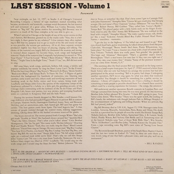 Big Bill Broonzy : The Bill Broonzy Story Volume 1 (Last Session) (LP, Album, Mono, RE)