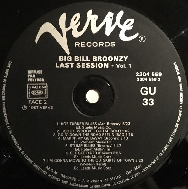 Big Bill Broonzy : The Bill Broonzy Story Volume 1 (Last Session) (LP, Album, Mono, RE)