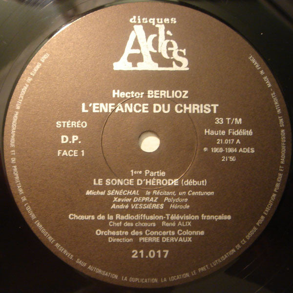 Hector Berlioz - Christiane Gayraud / Michel Senechal* / Michel Roux / Andre Vessieres* / Xavier Depraz / Chœurs De La Radiodiffusion-Television Française* / Orchestre Des Concerts Colonne* / Pierre Dervaux (2) : L'Enfance Du Christ (2xLP, Album, RE)