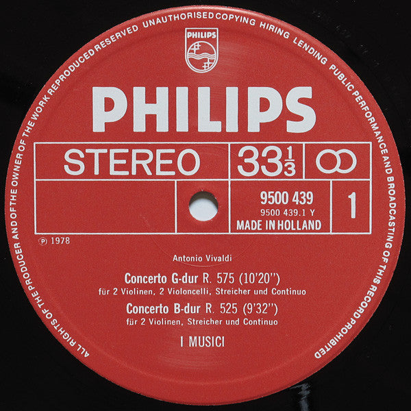 Antonio Vivaldi, I Musici : Vier Concerti RV 525, 546, 553 & 575 (LP)