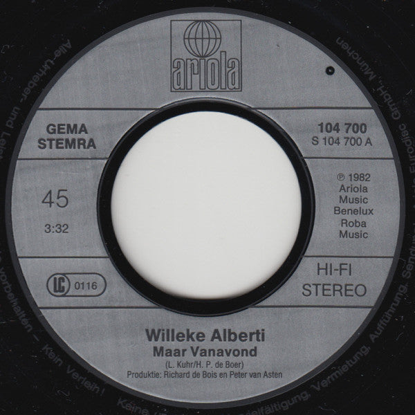 Willeke Alberti : Maar Vanavond (7", Single)