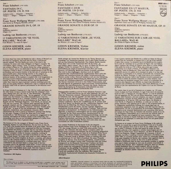 Franz Schubert, Ludwig van Beethoven, Franz Xaver Wolfgang Mozart, Gidon Kremer & Elena Kremer : Schubert, Beethoven, Mozart (Fils) (LP)