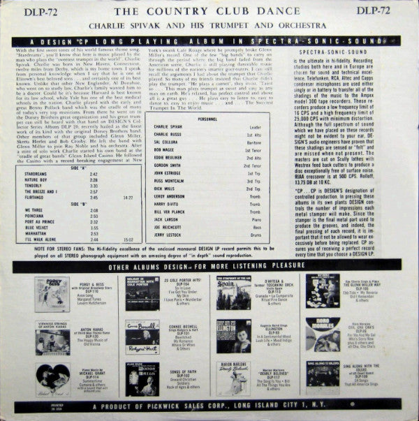 Charlie Spivak And His Orchestra : The Country Club Dance (LP, Album, Mono)