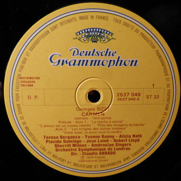 Georges Bizet – Teresa Berganza, Placido Domingo, Ileana Cotrubas, Sherrill Milnes, Claudio Abbado, London Symphony Orchestra, The Ambrosian Singers : Carmen (Extraits) (LP, Album, Gat)