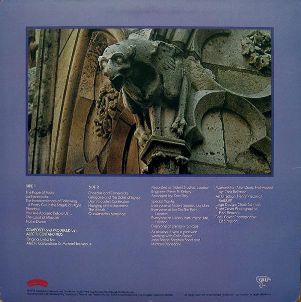 Alec R. Costandinos And The Syncophonic Orchestra : The Hunchback Of Notre Dame (LP, Album, P/Mixed)