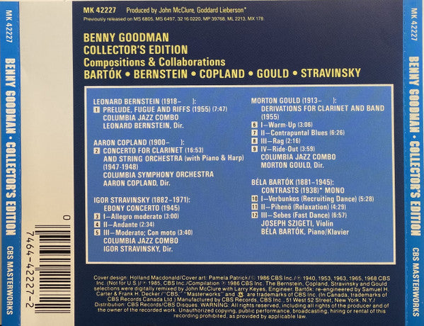 Benny Goodman, Béla Bartók • Leonard Bernstein • Aaron Copland • Morton Gould • Igor Stravinsky : Collector's Edition (Compositions & Collaboration) (CD, Comp, RE)