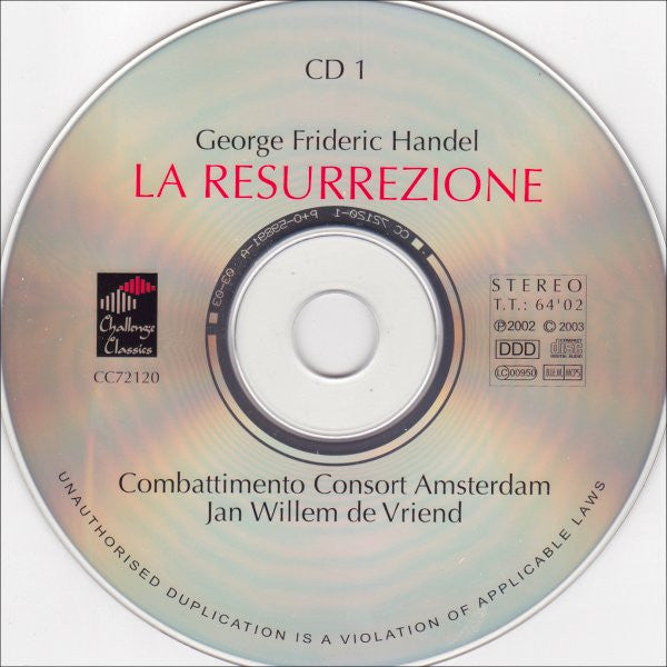Georg Friedrich Händel - Combattimento Consort Amsterdam • Jan Willem de Vriend • Nancy Argenta • Maria Cristina Kiehr • Marijana Mijanovic • Marcel Reijans • Klaus Mertens : La Resurrezione (Live Recording) (2xCD, Album)