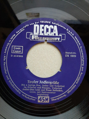 Jodlergruppe Dellacher : Tiroler Jodlergrüße (7", EP)