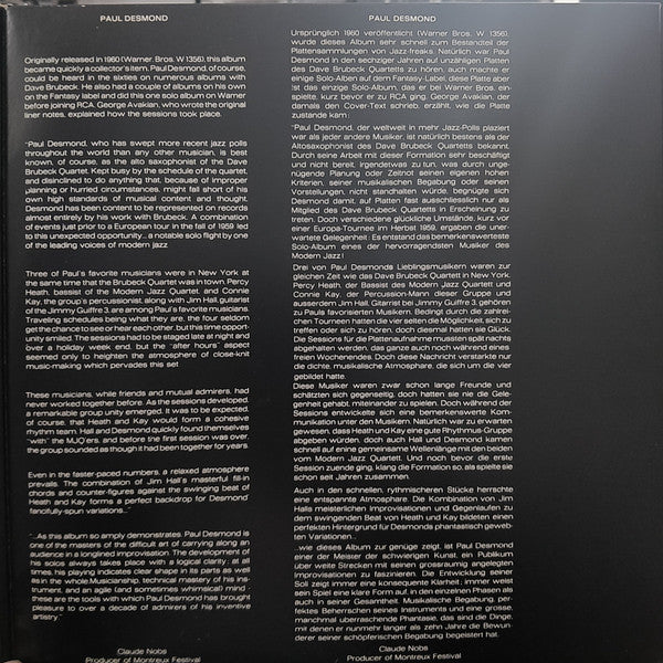 Paul Desmond : Focus On: Paul Desmond With Jim Hall, Percy Heath, Connie Kay (LP, Album, RE, Gat)