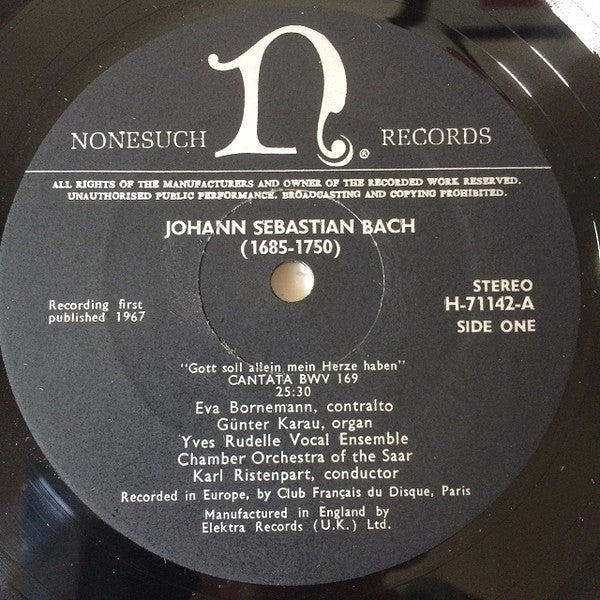 Johann Sebastian Bach : Gott Soll Allein Mein Herze Haben Cantata BWV 169 • Ich Will Den Kreuzstab Gerne Tragen BWV 56 (LP)