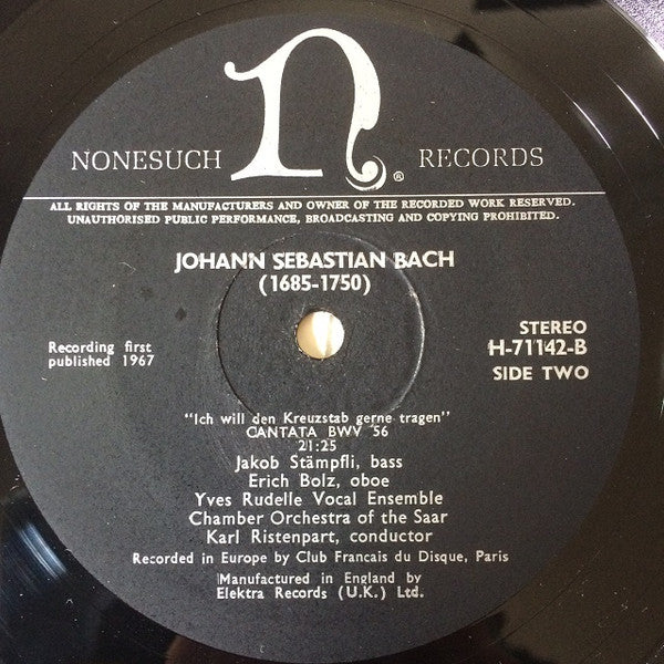 Johann Sebastian Bach : Gott Soll Allein Mein Herze Haben Cantata BWV 169 • Ich Will Den Kreuzstab Gerne Tragen BWV 56 (LP)